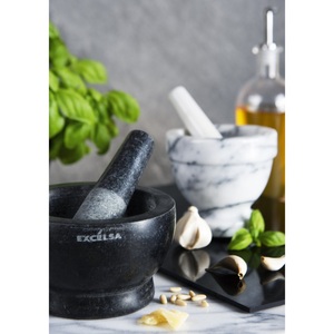 Mortero y Pilón de Mármol Gris Excelsa de 10x15,5x10 cm para Preparación de Pesto, Hierbas y Especias - Product Image 3