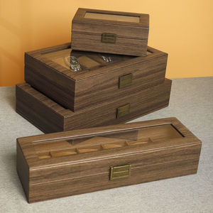 Walnut Wood <b>Watch</b> Box With Lid Large Capacity Dustproof Storage <b>Case</b> For Men Women Rectangle Shape Solid Color Design - Product Image 2