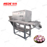 Commerciële 400 kg/uur roestvrijstalen elektrische automatische ketting-aangedreven knoflook-, fruit- en groenteschilmachine met pomp
