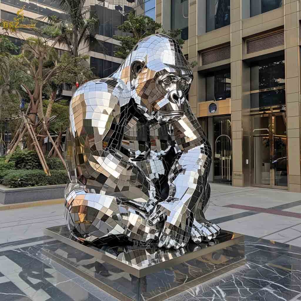 Custom Outdoor Garden Project - Shiny Metal Gorilla Statue