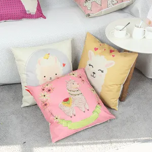 OEM design Animal alpaca decorative pattern throw pillow flax linen cushion cover throw pillow case