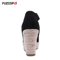 Femmes automne paille tissé chanvre corde pêcheur chaussures bout rond plate-forme grosse semelle mode chaussures compensées talons hauts