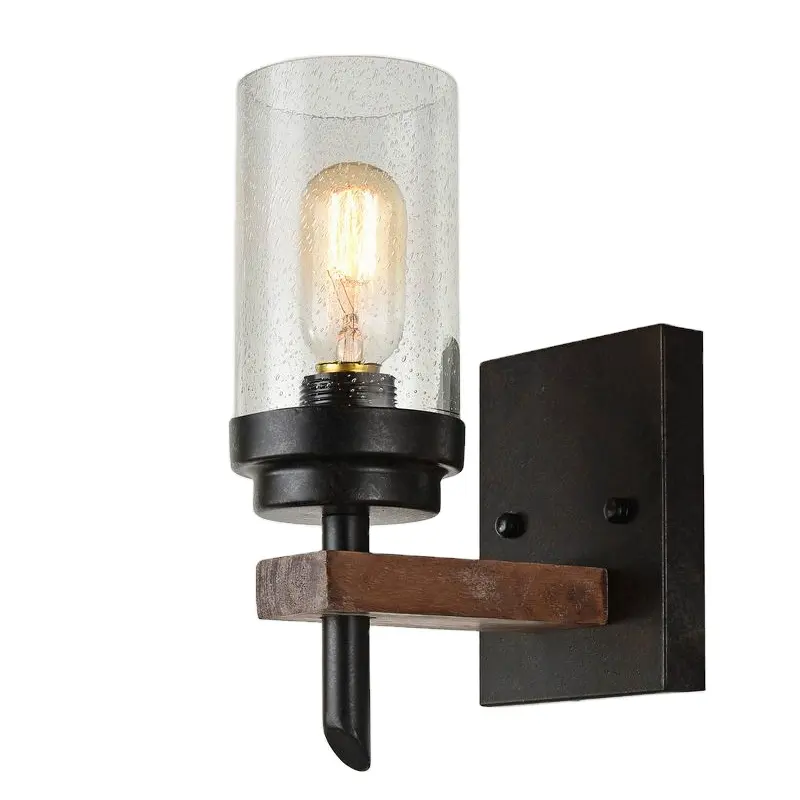Liner Shape Lighting Wood Based Clear Glass Shape Industrial Countryside Wall Sconce 4Lights Retro Loft Rustic Kitchen Design