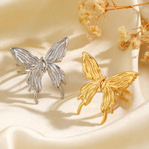 Vente en gros de bijoux en acier inoxydable plaqué or 18 carats, papillon animal massif et imposant, ajustable pour femme, pour cadeau de fête - Product Image 2