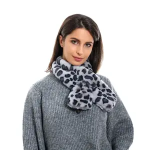 Новое поступление Зимний женский шарф в полоску с тигром для девочек теплый шарф из искусственного кроличьего меха с леопардовым принтом