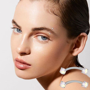 Opal Curved Barbell | 316 Stainless Steel Body <b>Piercing</b> <b>Jewelry</b> <b>Eyebrow</b> Belly Ring Synthetic Opal Gem Barbell - Product Image 3