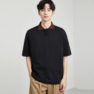 Men's Summer Casual <strong>White</strong> T-Shirt Contrast Color Short- &amp; Half-Sleeved for <strong>Polo</strong> High-End Style <strong>Top</strong> with Simple Solid Pattern - Product Image 1