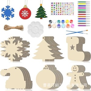 Ornements de Noël en bois artisanaux transfrontaliers, décorations DIY en copeaux de bois peints à la main, décorations pour arbre de Noël et fêtes à domicile - Product Image 1