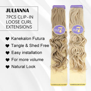 Julianna Protéine Fibre Kanekalon Vente en gros 24 pouces 200g Clip-in 7 en paquets Carton Loose Curly Synthétique Clip in Hair Extension - Product Image 2