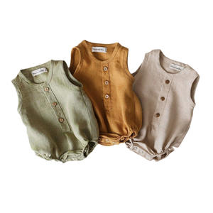 Simple Unisexe Garçons Filles Tenues Décontractées Lin Doux Boutonnage Sans Manche Infantile Barboteuse - Product Image 1