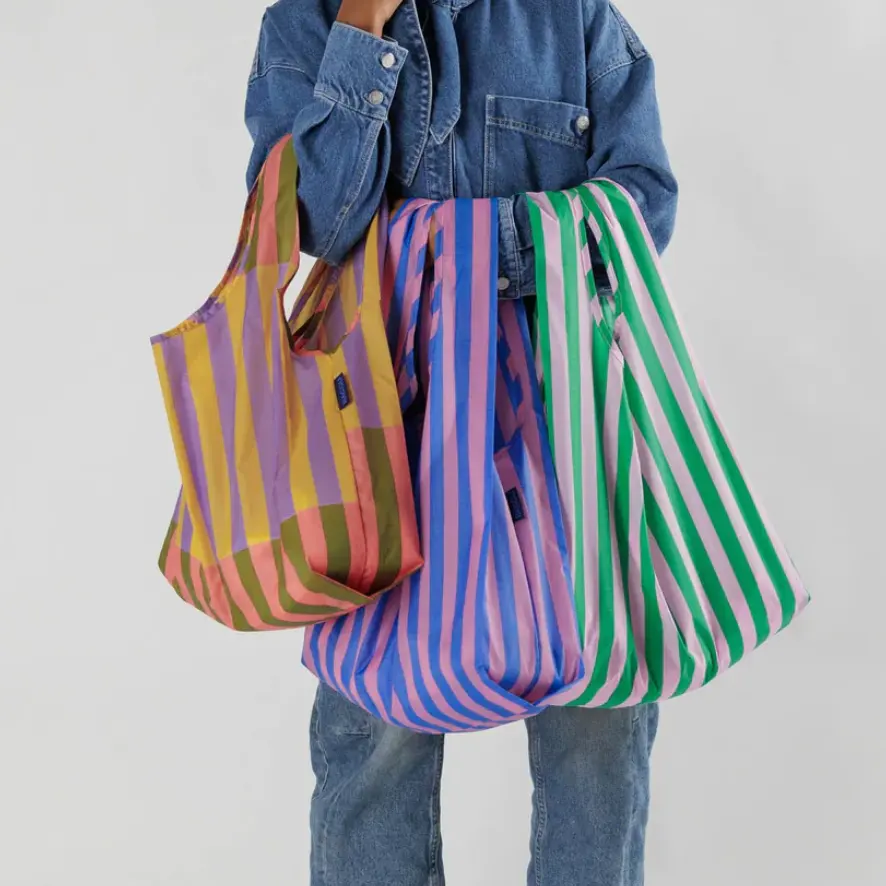 Standard Reusable Shopping Bag Ripstop Grocery Tote Striped Fashion ECO Friendly Foldable Bag