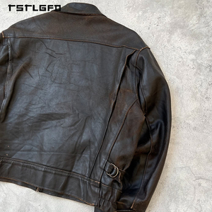 Chaqueta <span class=keywords><strong>de</strong></span> Cuero para Hombre, Estilo Motociclista, con Hebilla <span class=keywords><strong>de</strong></span> <span class=keywords><strong>Bombero</strong></span> Retro Personalizada OEM - Product Image 6