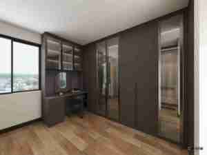 Armoires modernes minimalistes avec porte en verre, éclairage LED, <span class=keywords><strong>dressing</strong></span>, placard en bois foncé avec coiffeuse et miroir rond - Product Image 1