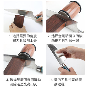 Afilador de Cuchillos Manual de Aluminio con Rodillo Negro, Grano Grueso, Hecho en Yangjiang - Product Image 4