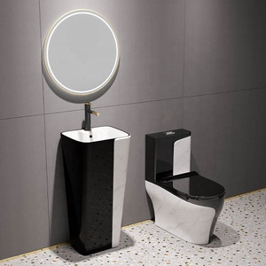 Set WC e Lavabo in Ceramica di Lusso con Scarico Sifonico, Colore Bianco e Nero, Vendita all'Ingrosso - Product Image 4