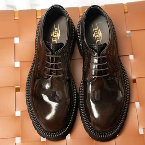 Zapatos de Cuero Genuino 2025, Diseño Cuadrado, Casuales, con Suela Gruesa, de Charol, con Cordones, Antideslizantes, Transpirables, Ligeros, para Traje o Boda - Product Image 5