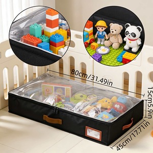 Bolsa de almacenamiento debajo de la cama, contenedor organizador multiusos transparente con cremallera para dormitorio, 80x45x15cm, para juguetes, ropa, edredón - Product Image 1
