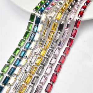 Chaîne en Strass rectangulaire de 5x10Mm pour la fabrication de bijoux, <span class=keywords><strong>verre</strong></span> coloré, cristal, Strass, Base en argent, coupe, bricolage, robe de vêtement - Product Image 1