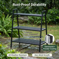 Étagère à plantes en fer galvanisé antirouille à 3 niveaux, résistante aux intempéries, pour jardin extérieur, support pour pot de fleurs, finition noire mate