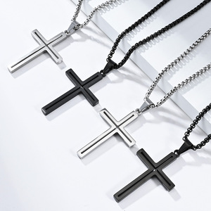 Cross-border minimalist hip-hop <b>titanium</b> steel hollow cross necklace, unisex cool style, everyday wear accessory pendant - Product Image 1