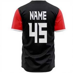 Camiseta de Béisbol para Hombre, Cuello en V, Roja y Negra, Manga Corta, Sublimada, con Nombre del Equipo y Logotipo Frontal, Corte Deportivo, Largo Regular - Product Image 2