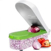 Ensemble de trancheuse-râpe à légumes en acier inoxydable à 5 lames, coupe-aliments manuel, hachoir, trancheuse avec bac de récupération de 1,2 L