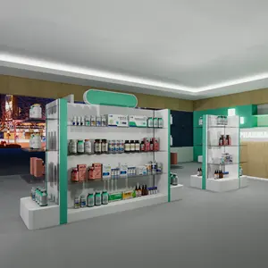 Commercial Pharmacy Display Furniture Custom Sign Storage Cabinet Wall Shwocae Display Shelves With Led Light