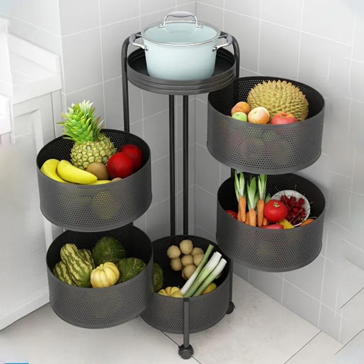 رف تخزين قابل للدوران للمطبخ, رف تخزين قابل للدوران 3/4/5 طبقة لتخزين الخضار أو الفاكهة
