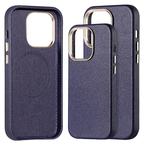 Original Genuine Leather Case for iPhone 14 Pro First Layer Cow Luxury Magnetic Wireless Charger Leather Phone Case