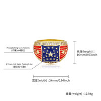 Nouvelle bague drapeau cinq étoiles de style américain classique, certifiée CNAS, en laiton plaqué argent/or avec zircon incrusté coloré
