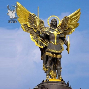 Statue dorée Archange Saint Michel tenant une épée <span class=keywords><strong>et</strong></span> un <span class=keywords><strong>bouclier</strong></span> Statue en bronze pour la décoration extérieure - Product Image 5
