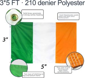 Drapeau irlandais personnalisé imprimé, entièrement cousu, 3x5 pieds, tissé, robuste, à double couture, pour usage commercial en extérieur - Product Image 3