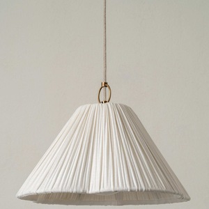 Pendant <b>Light</b> Cream Pleated Shade E27 Bulb Base Gold Ring Home <b>Dining</b> Room Lighting - Product Image 1