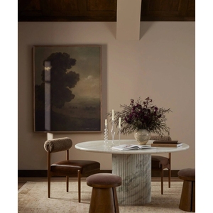 Modern Vintage <b>Outdoor</b> Garden <b>Dining</b> <b>Table</b> Marble Round Natural White Living Room Indoor Kitchen - Product Image 2