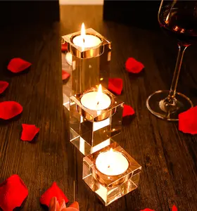 Bougeoir en cristal carré européen clair aux chandelles pour mariage fête d'anniversaire décoration de la maison