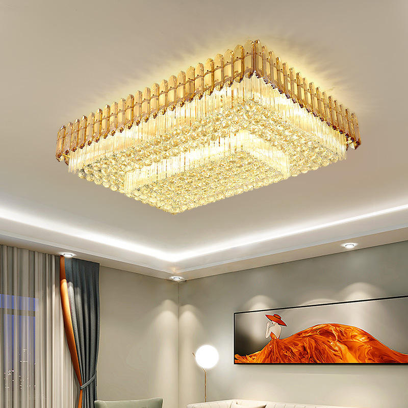 Modern Crystal Ceiling Lamp Rectangle LED Flush Mount Lighting for Living Bedroom Dining Room Decor Elegant Flush Ceiling Light