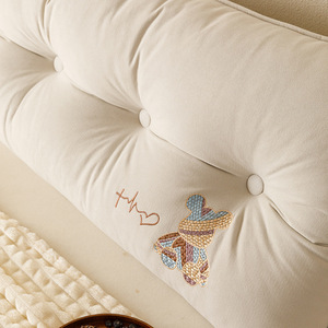 Cojín de lujo para cabecera de cama con soporte lumbar, almohada ergonómica para respaldo, para cama doble, funda de felpa de color sólido - Product Image 4