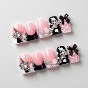 <span class=keywords><strong>Faux</strong></span> <span class=keywords><strong>Ongles</strong></span> Très Longs Faits Main 10 Pièces Rose Racine Noire Motif Vache Étoile Nœud Art Set <span class=keywords><strong>Ongles</strong></span> Artificiels Courbe Extra Longue - Product Image 6