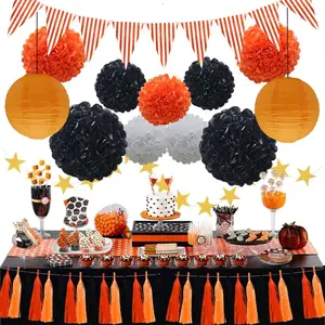 Halloween Party Decoraties Levert Kit Papieren Lantaarns Kwasten Opknoping Garland Banner Papier Pom Poms Driehoek Vlag