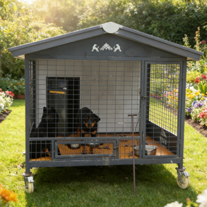 ZD2026 <span class=keywords><strong>Maison</strong></span> <span class=keywords><strong>pour</strong></span> chien moderne pliable avec gamelle rotative et <span class=keywords><strong>toilette</strong></span> extractible, en bois, design salon, utilisation toute l'année - Product Image 1