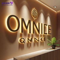 Enseigne lumineuse 3D personnalisée en acier inoxydable avec lettres LED, logo mural rétroéclairé à effet halo pour hall d'hôtel et zone de réception de bureau