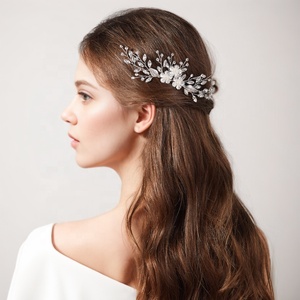 إكسسوارات شعر الزفاف المصنوعة يدويًا من حجر الراين الفاخرة للنساء، مشط شعر دبوس تيارا - Product Image 6