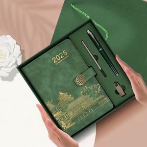 Luxury Business Gift <b>Set</b> Customized Logo A5 Leather <b>Notebook</b> China Hardcover Style with Sewing Binding - Product Image 3
