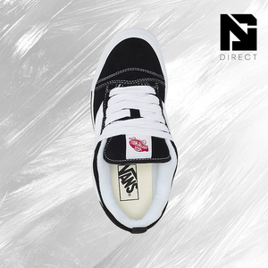 Vans Knu-Skool 'Black White' Zapatos de skate con cordones de lona en blanco y negro, punta redonda, transpirables, estilo vulcanizado, zapatillas para caminar - Product Image 3