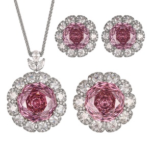 Ensemble de bijoux pour femmes en cuivre écologique, vente en gros, zircone cubique taillée en forme de rose séchée 18-16 mm, ensemble élégant de haute qualité assorti - Product Image 1