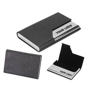 Personalized Business Holder Leather Aluminum Metal Name Case Box Clip Closure <b>Men</b> Women for Credit Card Storage - Product Image 1