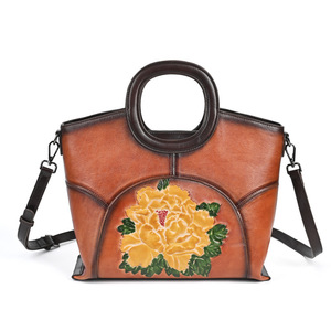 Ando Bag Women's Koi Fish Floral Embossed Cowhide Leather Ring <b>Handle</b> Crossbody <b>Handbag</b> - Product Image 5
