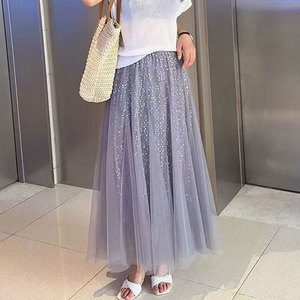 Personnalisé Élégant Luxe <span class=keywords><strong>Femme</strong></span> Taille Haute Midi Jupe Plissée Paillettes Maille Pure <span class=keywords><strong>Tutu</strong></span> Jupe Longue Doux Décontracté Durable - Product Image 4