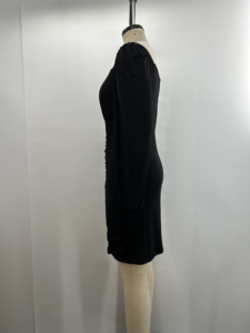 Của phụ nữ thời trang màu đen vuông-Cổ Puff-Tay áo dài tay áo <span class=keywords><strong>Bodycon</strong></span> ăn mặc đàn hồi eo móc zippered draping cho Câu lạc bộ mùa hè - Product Image 4