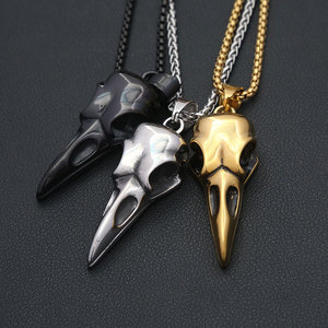 Yunnique – pendentif crâne de corbeau en acier inoxydable pour hommes, collier punk avec signe du zodiaque, chaîne longue pour pull, bijoux - Product Image 2